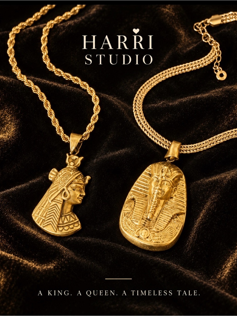 Vintage Egyptian Revival Nefertiti & King Tut Pendant Necklaces | Curated in Gre